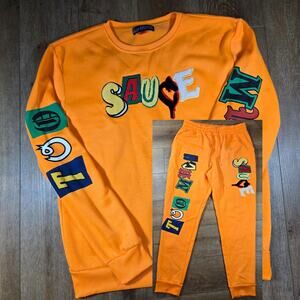 Black Pike Savage Tracksuit Mens XL Orange Sweater Joggers Y2K Rap Streetwear